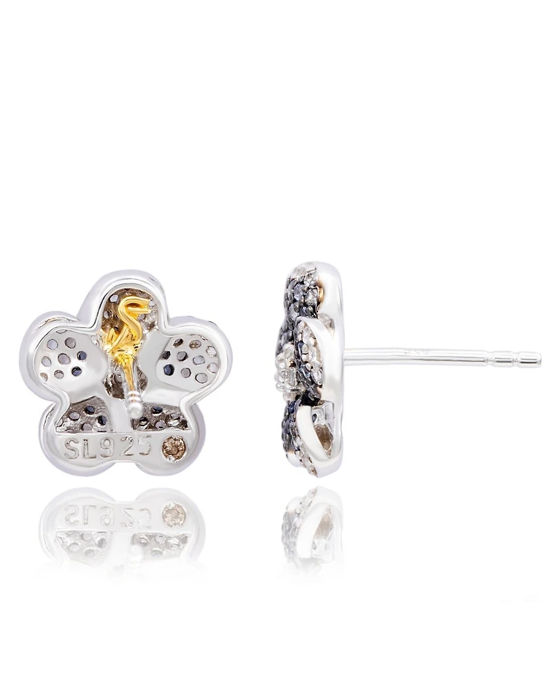 Suzy Levian Sterling Silver Sapphire Created White Flower Earrings