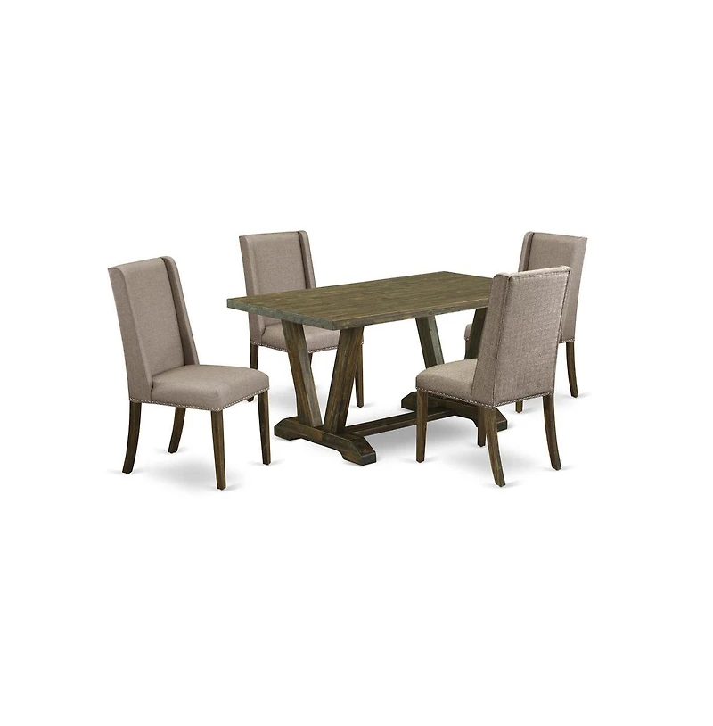 East West Furniture 5-Pc Mid Century Dining Table Set Included 4 Dining room chairs Upholstered Nails Head Seat and Stylish Chair Back and rectangular