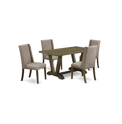 East West Furniture 5-Pc Mid Century Dining Table Set Included 4 Dining room chairs Upholstered Nails Head Seat and Stylish Chair Back and rectangular