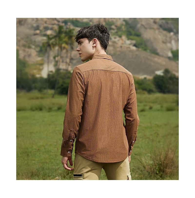 Campus Sutra Men's Solid Ribbed Utility Shirt