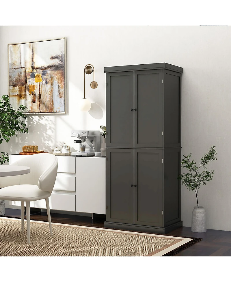 Gymax 72.5'' Kitchen Pantry w/4 Door 6-Tier Shelves Freestanding Modern Storage