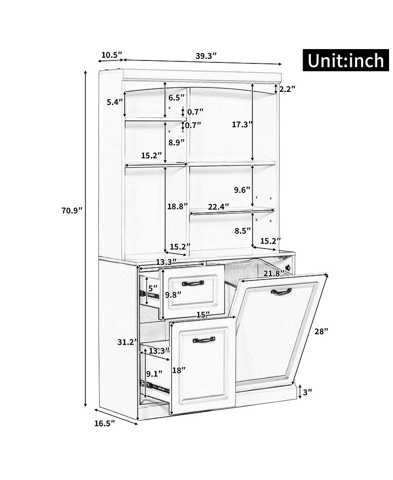 Casainc Bathroom Storage Cabinet with Tilt-Out Hamper, 70.9" Tall Organizer, Drawers & Adjustable Shelves