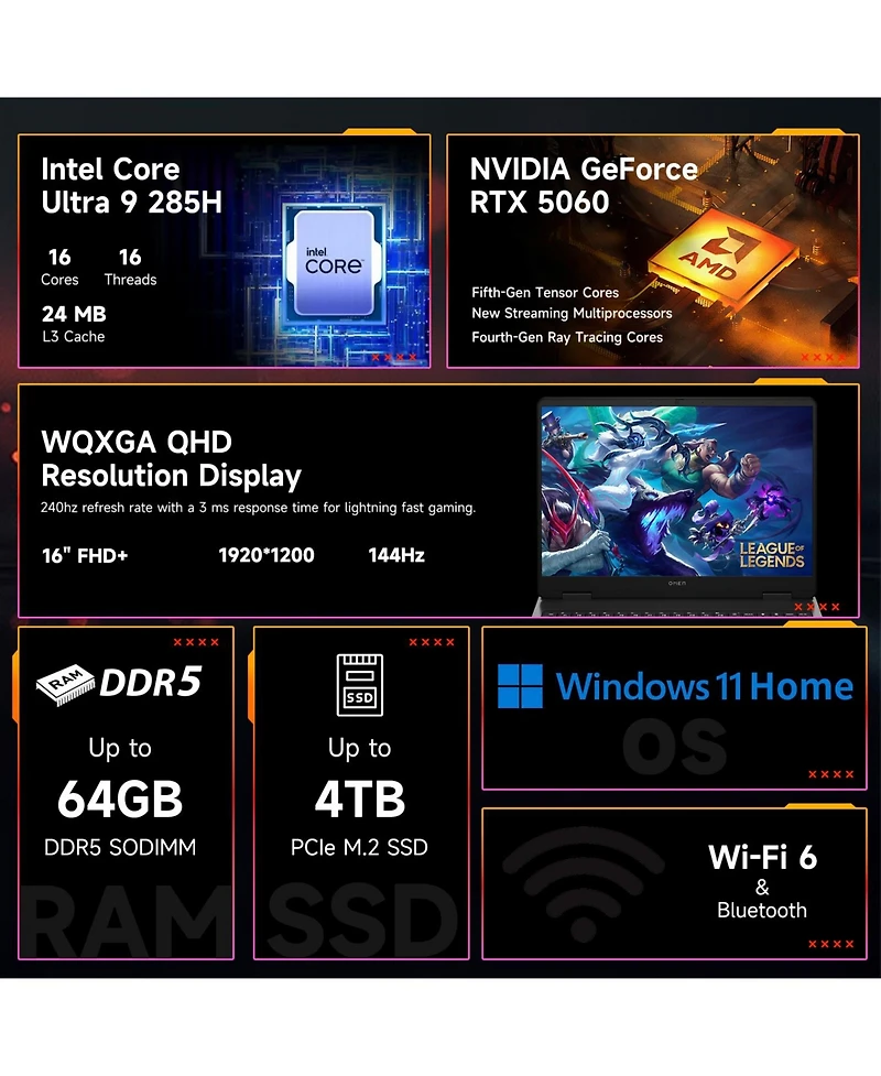 Hp Omen Slim 16" Gaming Traditional Laptop Intel Core Ultra 9 285H 16GB Ram Nvidia GeForce Rtx 5060 512GB Ssd Storage Windows 11 Home Fhd+ 144Hz