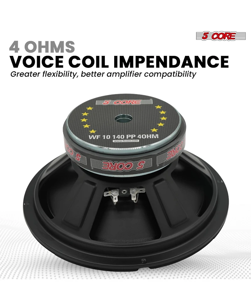 5 Core 10 Inch Woofer Pair 300W Car Subwoofer 4Ohm Replacement Deep Sub w Poly Cone