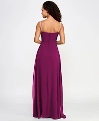 City Studios Juniors' Drape-Neck Faux-Peal-Strap Gown