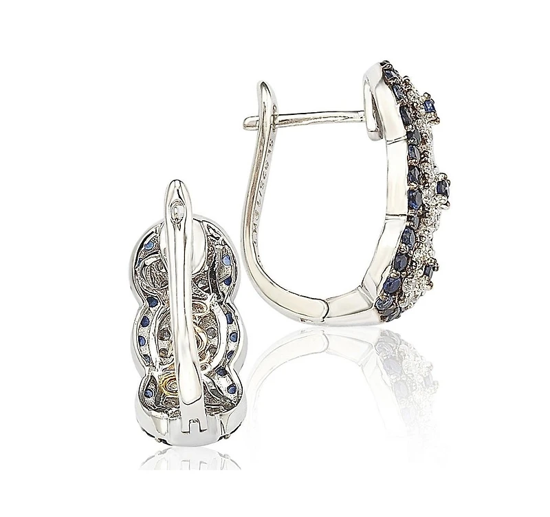 Suzy Levian Sterling Silver Sapphire & Created White Floral Huggie Hoop Earrings