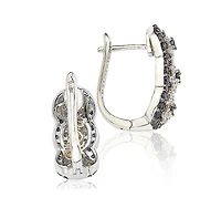Suzy Levian Sterling Silver Sapphire & Created White Floral Huggie Hoop Earrings