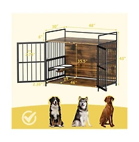Aostirmotor 48 in. Furniture Style Large Dog Crate with 360° Adjustable Raised Feeder for Dogs