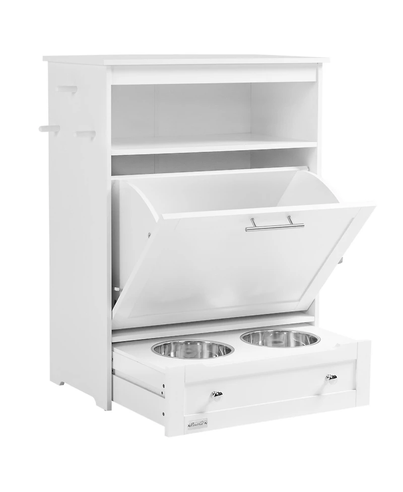 Aostirmotor Pet Feeder Cabinet with Raised Bowls and Storage White