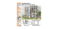 Aostirmotor Outdoor Cat House Double Door Playpen with Condo Light Grey