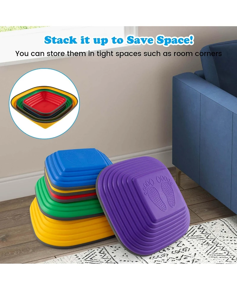6 Pcs Kids Stepping Stone Square Balance Blocks for Indoor/Outdoor Exercise