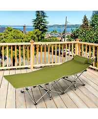 Folding Camping Cot with Side Storage Pocket and Detachable Headrest