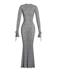 Miss Circle Women Waylynn Gray Animal Print Burnout Velvet Detail Mesh Backless Maxi Dress