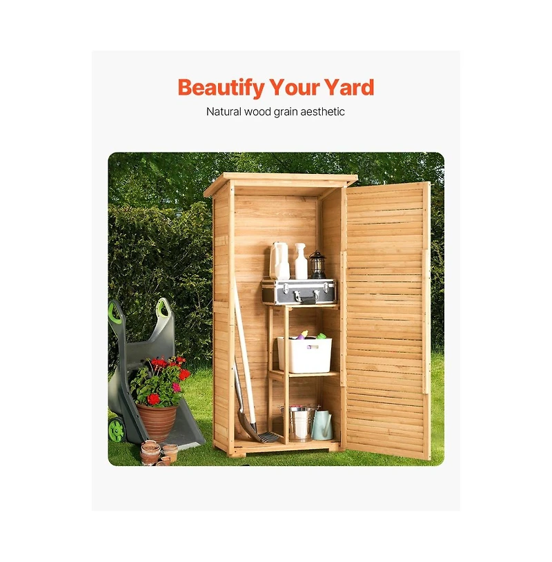Slickblue Outdoor Wooden Storage Shed, Waterproof Garden Tool Metal Shed with Lock