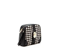 Susu Houndstooth Small Crossbody Bag Black and White Pebble Leather Purse with Zipper Closure