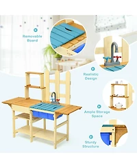 Akiudex Kid's Outdoor Wooden Pretend Cooking Kitchen Playset Toy