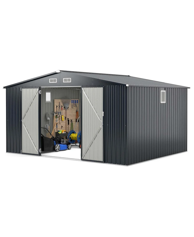 Costway 12 x 9.8 Ft Outdoor Storage Shed All-Weather & Rustproof Galvanized Metal