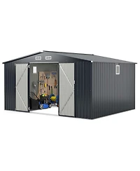 Costway 12 x 9.8 Ft Outdoor Storage Shed All-Weather & Rustproof Galvanized Metal