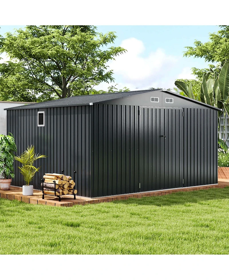Costway 12 x 9.8 Ft Outdoor Storage Shed All-Weather & Rustproof Galvanized Metal