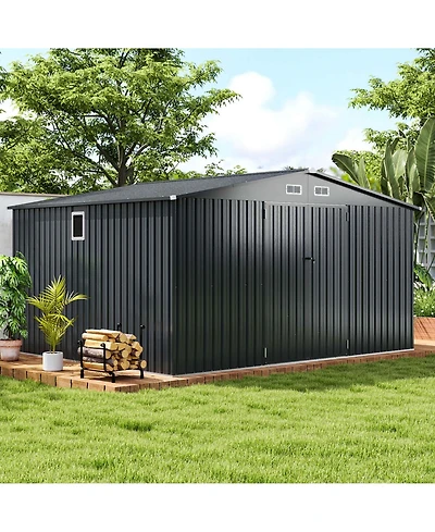 Costway 12 x 9.8 Ft Outdoor Storage Shed All-Weather & Rustproof Galvanized Metal