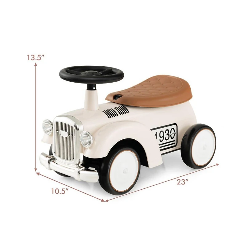 Akiudex Foot-to-Floor Retro Ride-On Toy Car with Storage and Steering Wheel