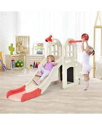 Akiudex 6-in-1 Kids Slide and Climber Playset with Basketball Hoop and Ring Toss
