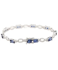 Suzy Levian New York Sterling Silver Emerald-Cut Sapphire & Created White Tennis Bracelet