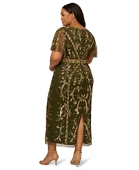 Adrianna Papell Plus Beaded Flutter Sleeve Midi Dress