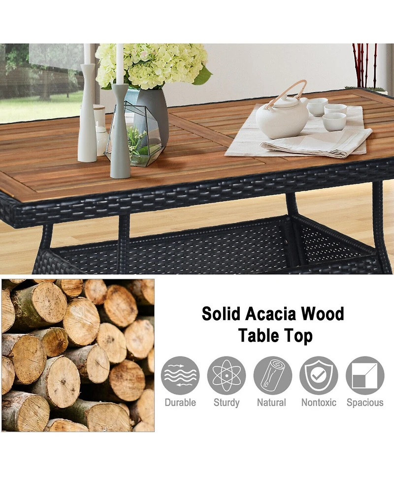 Gymax 10Pieces Rattan Patio Dining Set Cushioned Outdoor Furniture Set With Wooden Tabletop