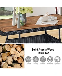 Gymax 10Pieces Rattan Patio Dining Set Cushioned Outdoor Furniture Set With Wooden Tabletop