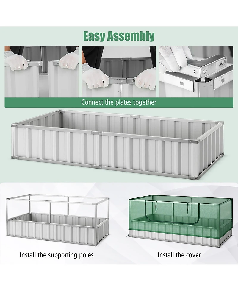 Gymax 69'' x 36'' x 28'' Galvanized Raised Garden Bed w/ Cover Roll-up Window Greenhouse