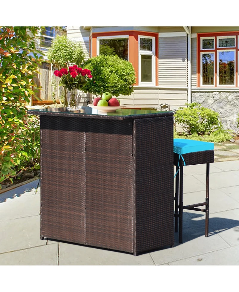 Gymax 3Pieces Rattan Patio Bar Table And Stool Set Dining Set