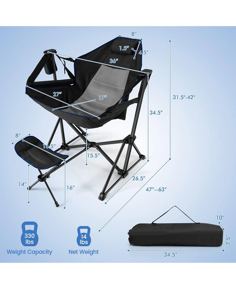 Hammock Camping Chair with Retractable Footrest and Carrying Bag