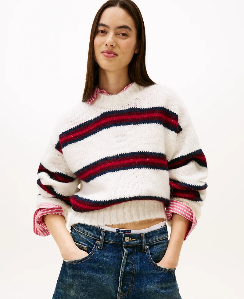 Tommy Jeans Women's Badge Stripe Fluffy Long Sleeve Sweater