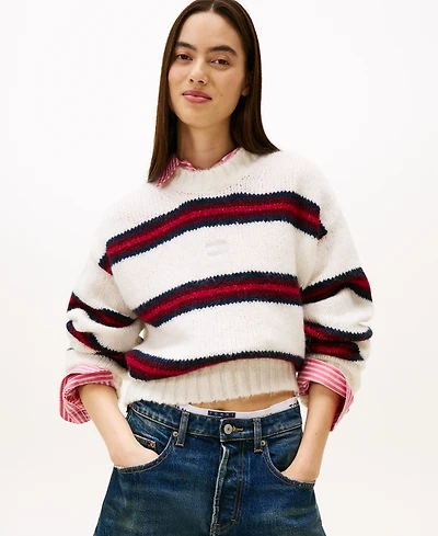 Tommy Jeans Women's Badge Stripe Fluffy Long Sleeve Sweater