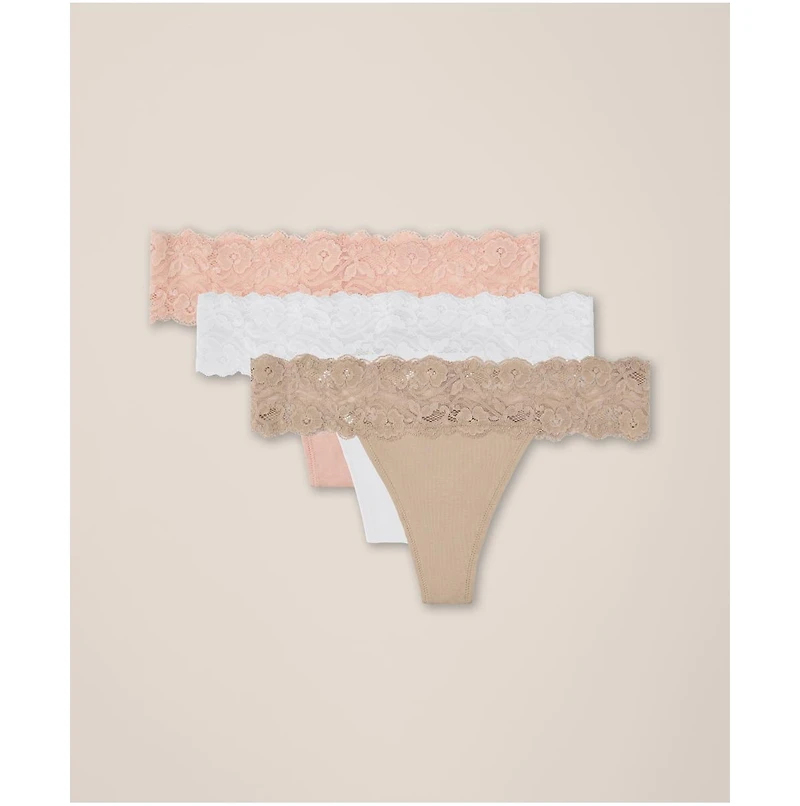 Pact Women's Lace Waist Thong 3-Pack