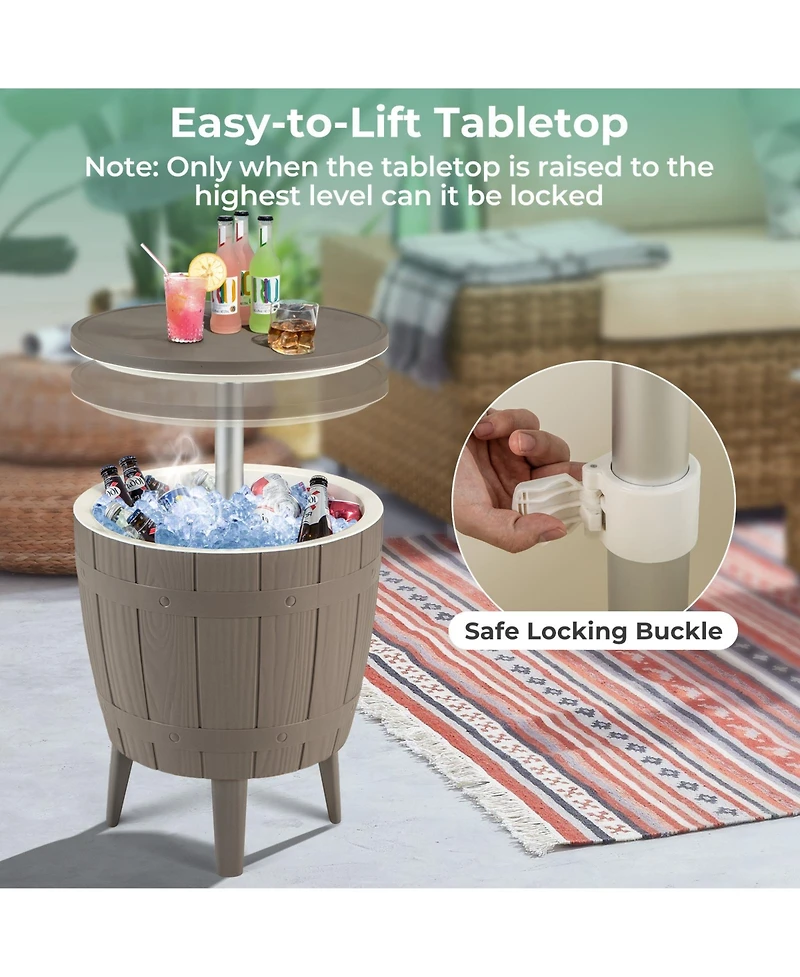 Akiudex 3-in-1 Outdoor Cooler Bar Table with Ice Bucket and Adjustable Top