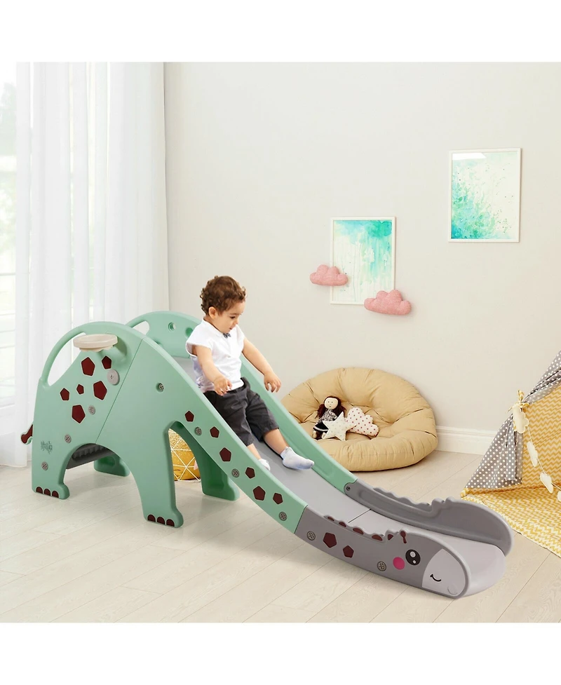 Akiudex Kids Indoor Outdoor Slide with Climber and Basketball Hoop