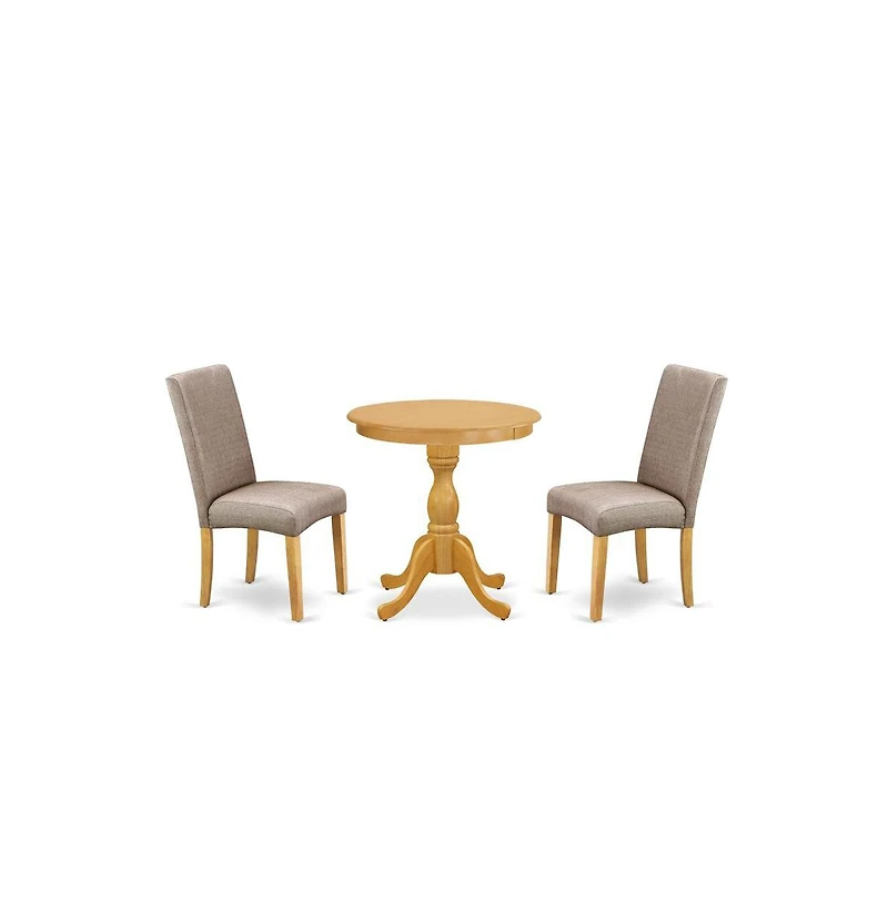 East West Furniture 3-Pc Kitchen Dining Set - 2 Parson Chairs and 1 Modern Dining Table (Oak Finish)
