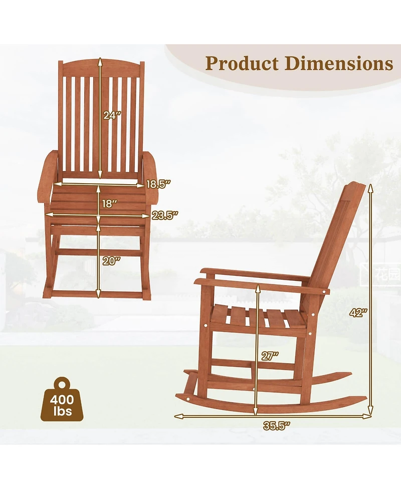 Costway Outdoor Rocking Chair with Slatted Seat Wide Armrests Footrest for Patio