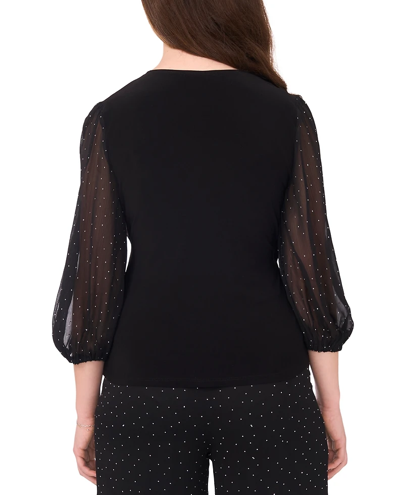 Msk Petite V-Neck Puff Sleeve Wrap Top