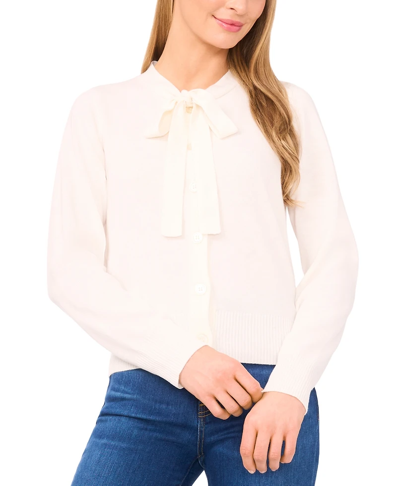 CeCe Women's Tie Neck Cardigan Sweater