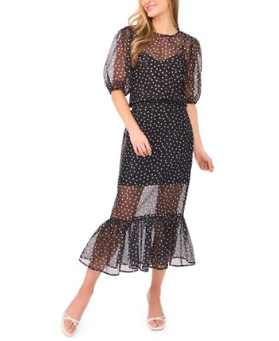 Cece Womens Polka Dot Blouse Ruffle Midi Skirt
