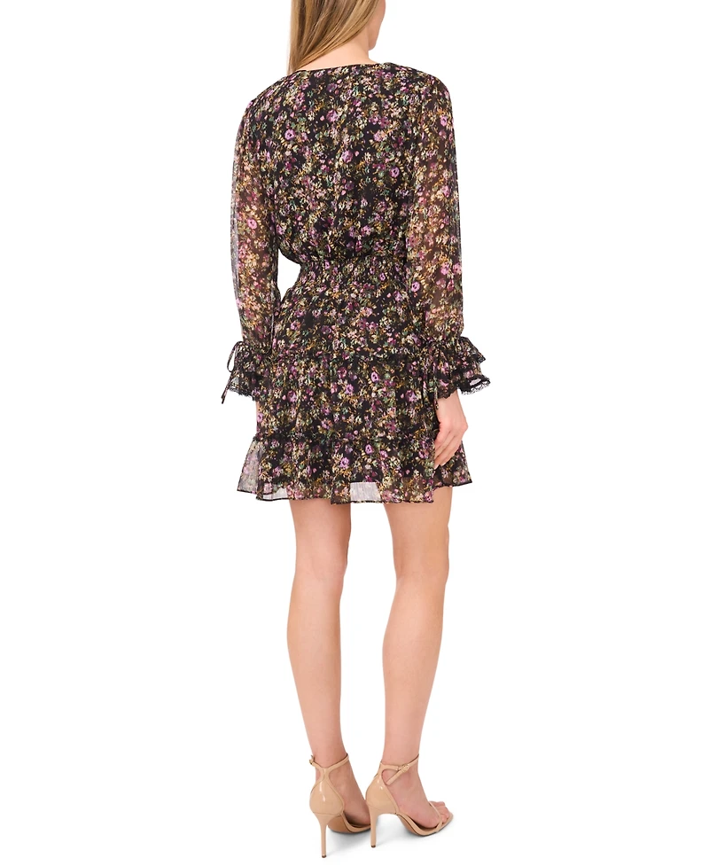 CeCe Women's V-Neck Long Balloon Sleeve Short Dress