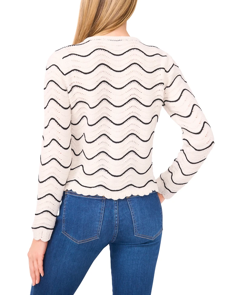 CeCe Women's Scallop Edge Long Sleeve Button Up Cardigan Sweater