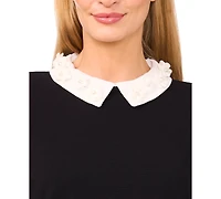 CeCe Women's Long Sleeve Woven Collar Neck Pullover Sweater