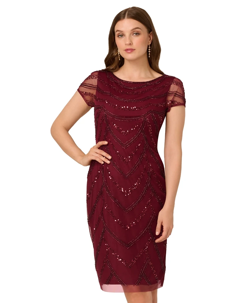 Adrianna Papell Women's Beaded Cap-Sleeve Sheath Dress