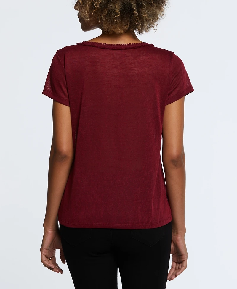Ella Rafaella Petite Short Sleeve Decorative Trim Top