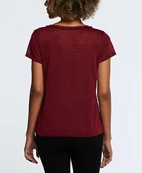 Ella Rafaella Petite Short Sleeve Decorative Trim Top