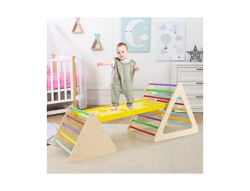 Akiudex Wooden Climbing Triangle Set with Ramp and Balance Board